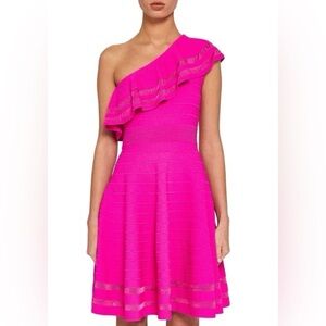 TED BAKER One Shoulder Knitted Dress STREENA Hot Pink size 5 XL